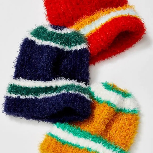 Free People Airy Rib Stripe Beanie Stylish Blue and Green Knit Beanie One Size - Picture 2 of 9